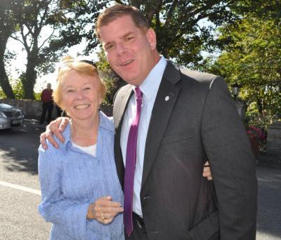 Mayor Marty Walsh and Mary Goode in Carna: Photos with the mayor came fast and furious throughout his four day swing through his parents' hometowns in Connemara, a coastal region of western Galway. All photos by Bill Forry